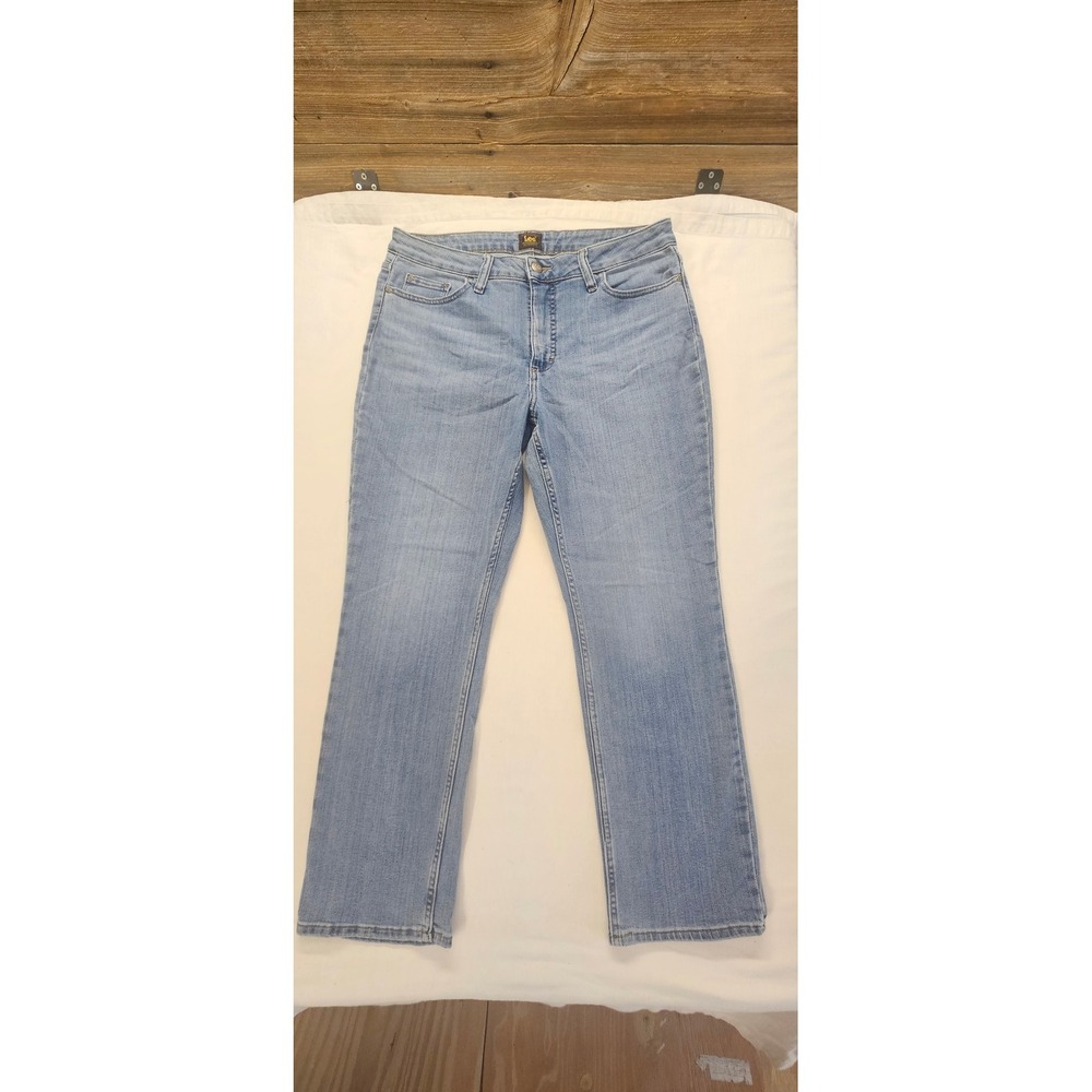 Lee Womens Light Wash Straight Leg Jeans Size 14S Light Blue Mid Rise Denim